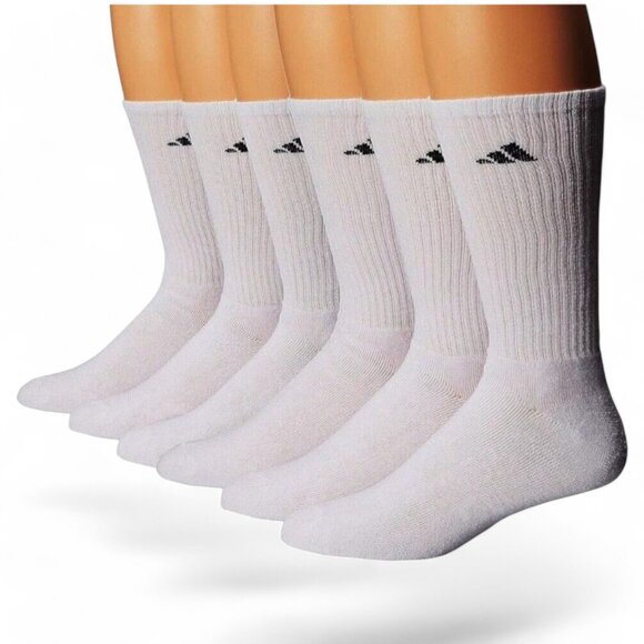 Adidas Aeroready Cushioned Compression Socks 6 Pair Men’s Size 6-12 White NWT - Picture 1 of 10